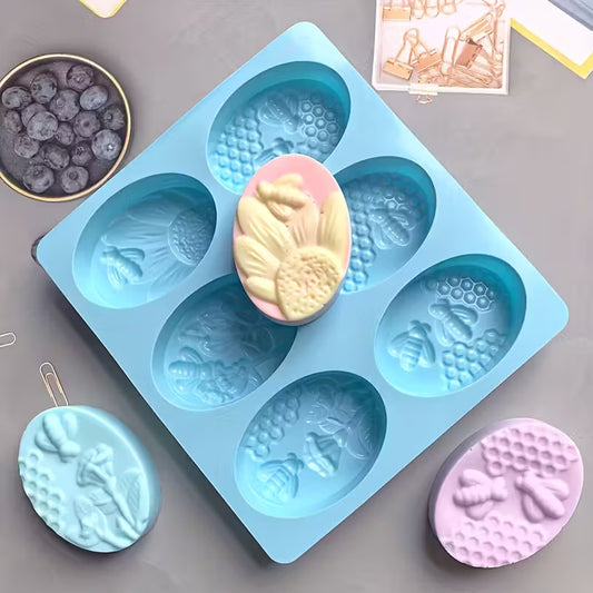 Silikonform Bienenwaben – 6 ovale Mulden, Blau