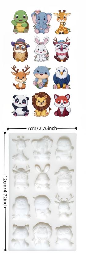 Harz-Silikonform Tiere mit 12 Mulden für Seife, Kerzen, Backen, Schoko, Deko und etc. DIY-Projekte (Kopie)