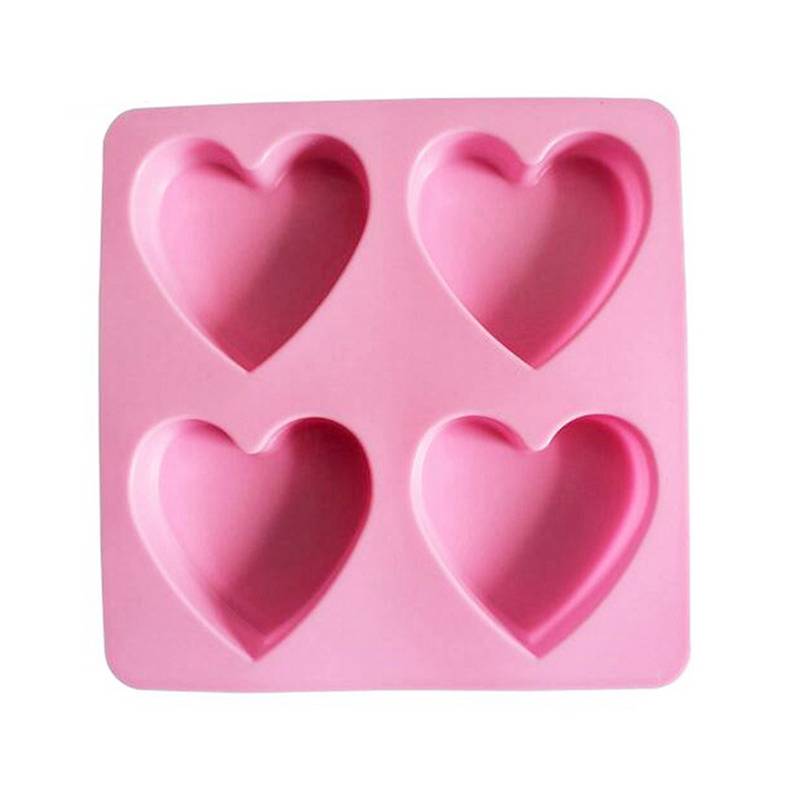 Silikon-Seifenform Herzen – 4 Mulden in Rosa