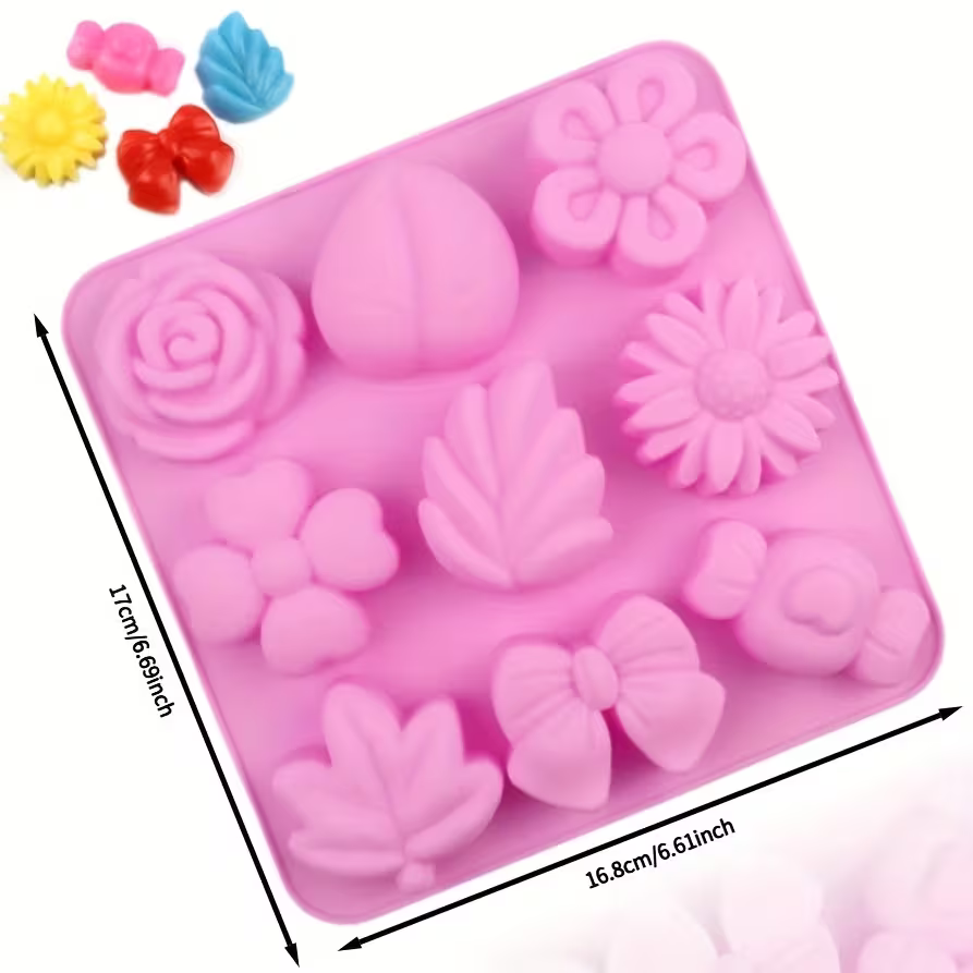Silikon-Seifenform Blumen und Blätter – 9 Mulden in Pink