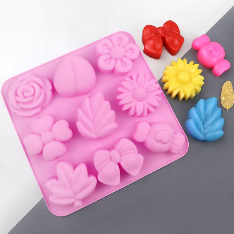 Silikon-Seifenform Blumen und Blätter – 9 Mulden in Pink