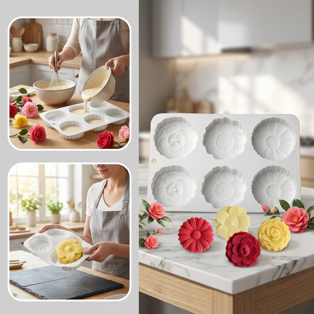DIY Form Silikonform Seifenform Gießform 6-Mulden Blumen in weiß