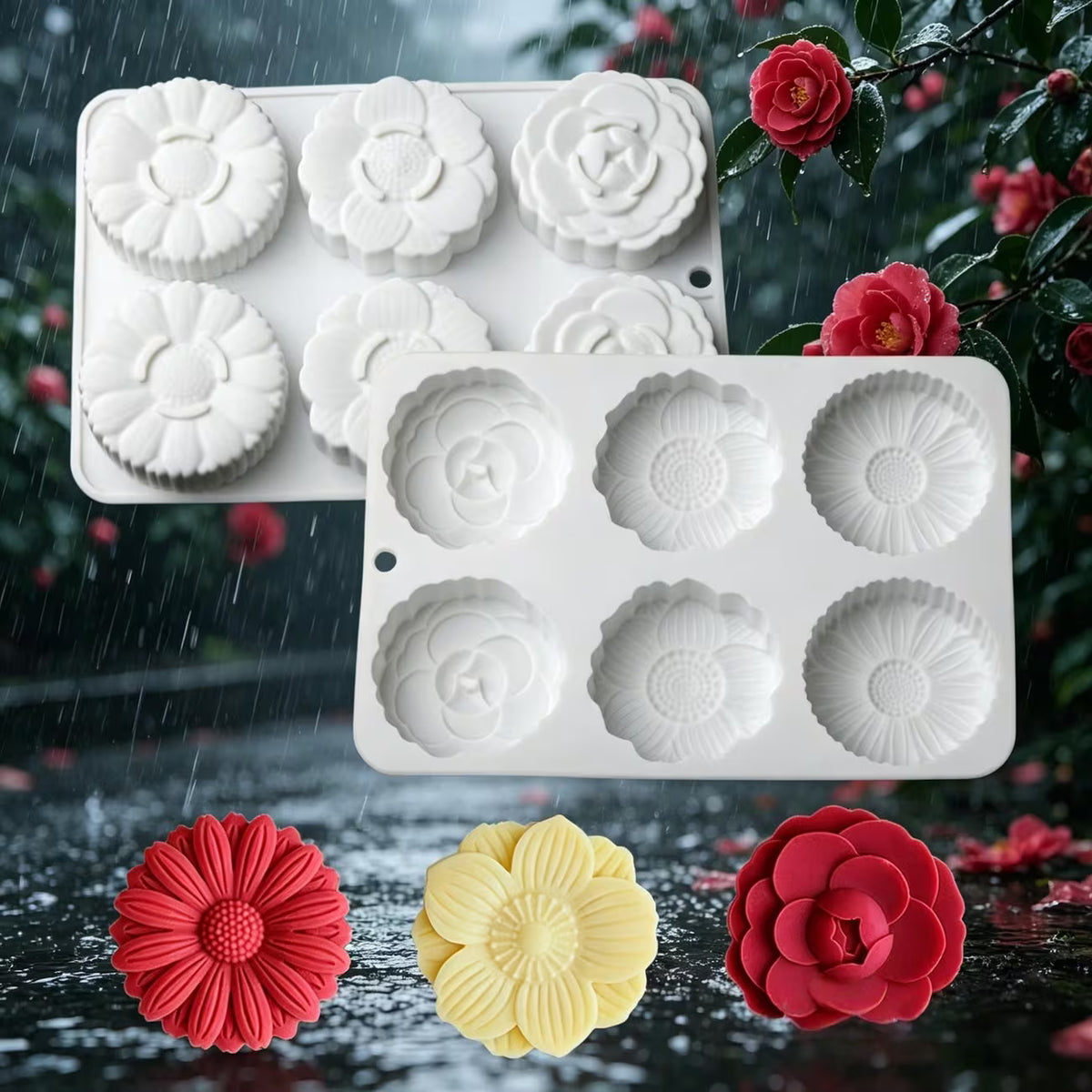DIY Form Silikonform Seifenform Gießform 6-Mulden Blumen in weiß