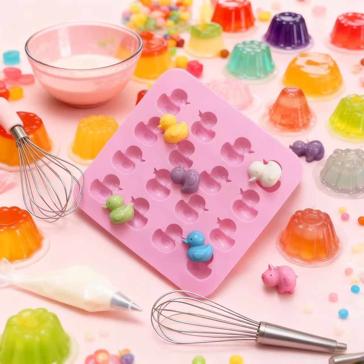 DIY Form Silikonform Seifenform Gießform 16-Mulden Kleine süße Entchen in pink oder in gelb