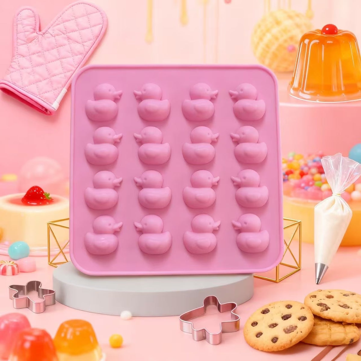 DIY Form Silikonform Seifenform Gießform 16-Mulden Kleine süße Entchen in pink oder in gelb