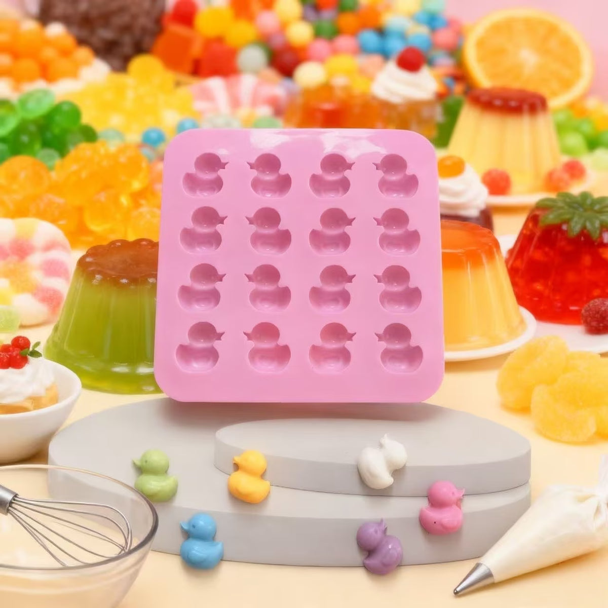 DIY Form Silikonform Seifenform Gießform 16-Mulden Kleine süße Entchen in pink oder in gelb
