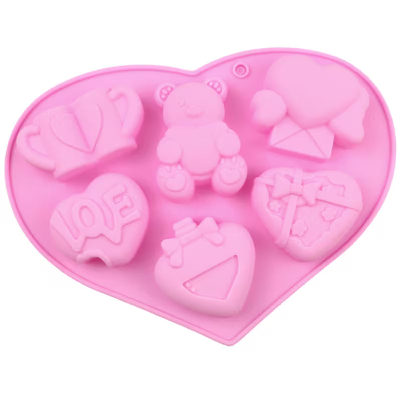 Silikon-Seifenform Herzen und Teddybär – 6 Mulden