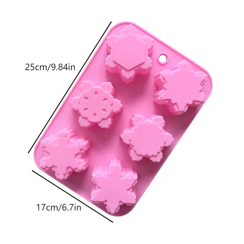 DIY Form Silikonform Seifenform Gießform 6-Mulden Schneeflocken in pink