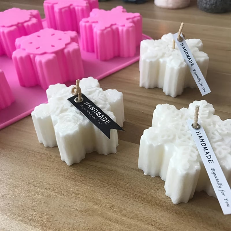 DIY Form Silikonform Seifenform Gießform 6-Mulden Schneeflocken in pink