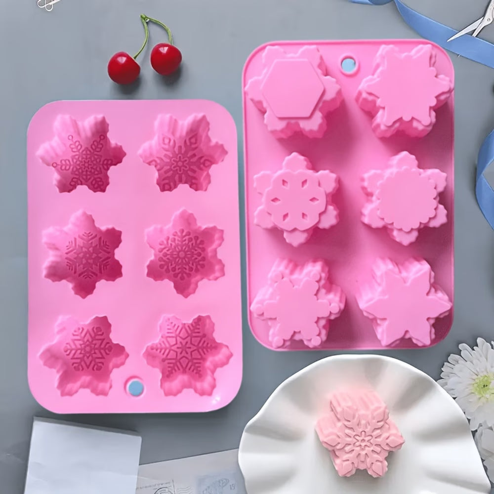 DIY Form Silikonform Seifenform Gießform 6-Mulden Schneeflocken in pink