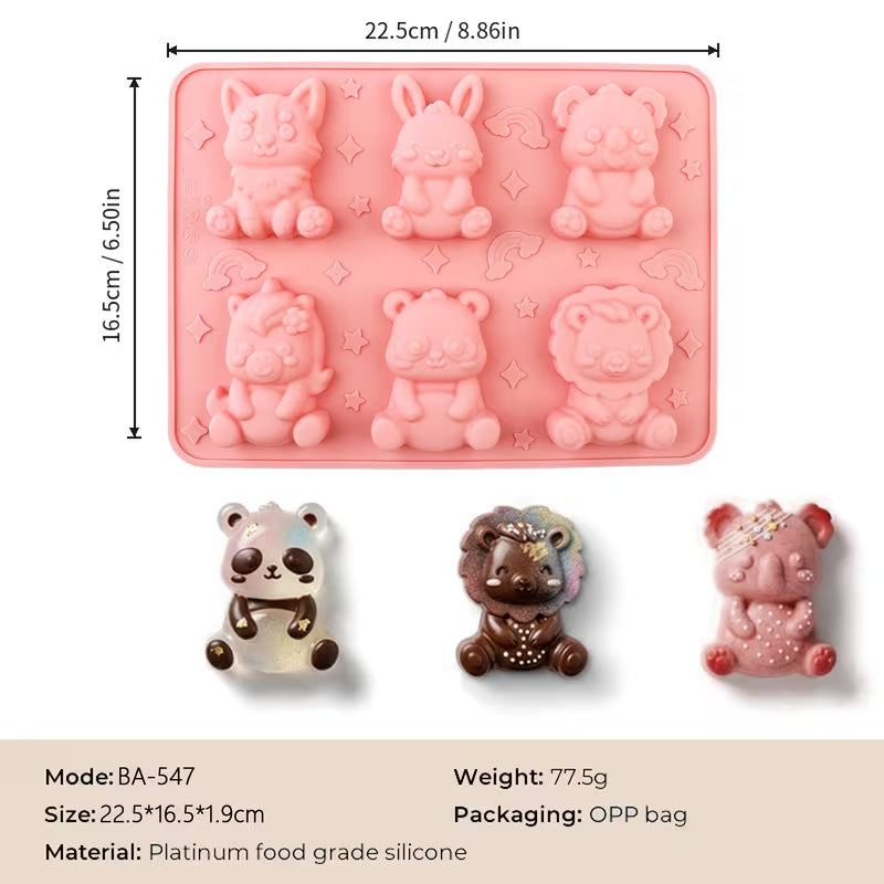 Silikon-Seifenform Tiere – 6 Mulden in Rosa