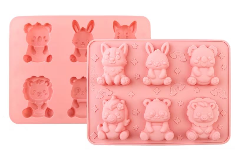 Silikon-Seifenform Tiere – 6 Mulden in Rosa