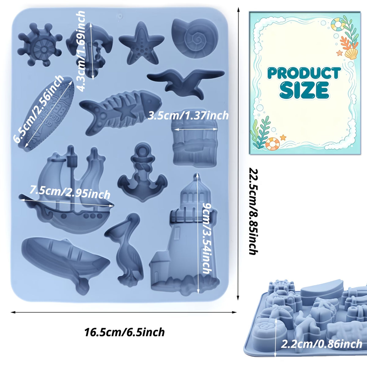 Silikon-Seifenform maritime Motive – 13 Mulden in Blau