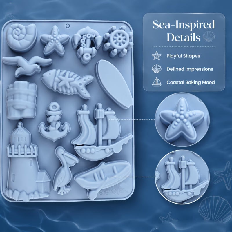 Silikon-Seifenform maritime Motive – 13 Mulden in Blau