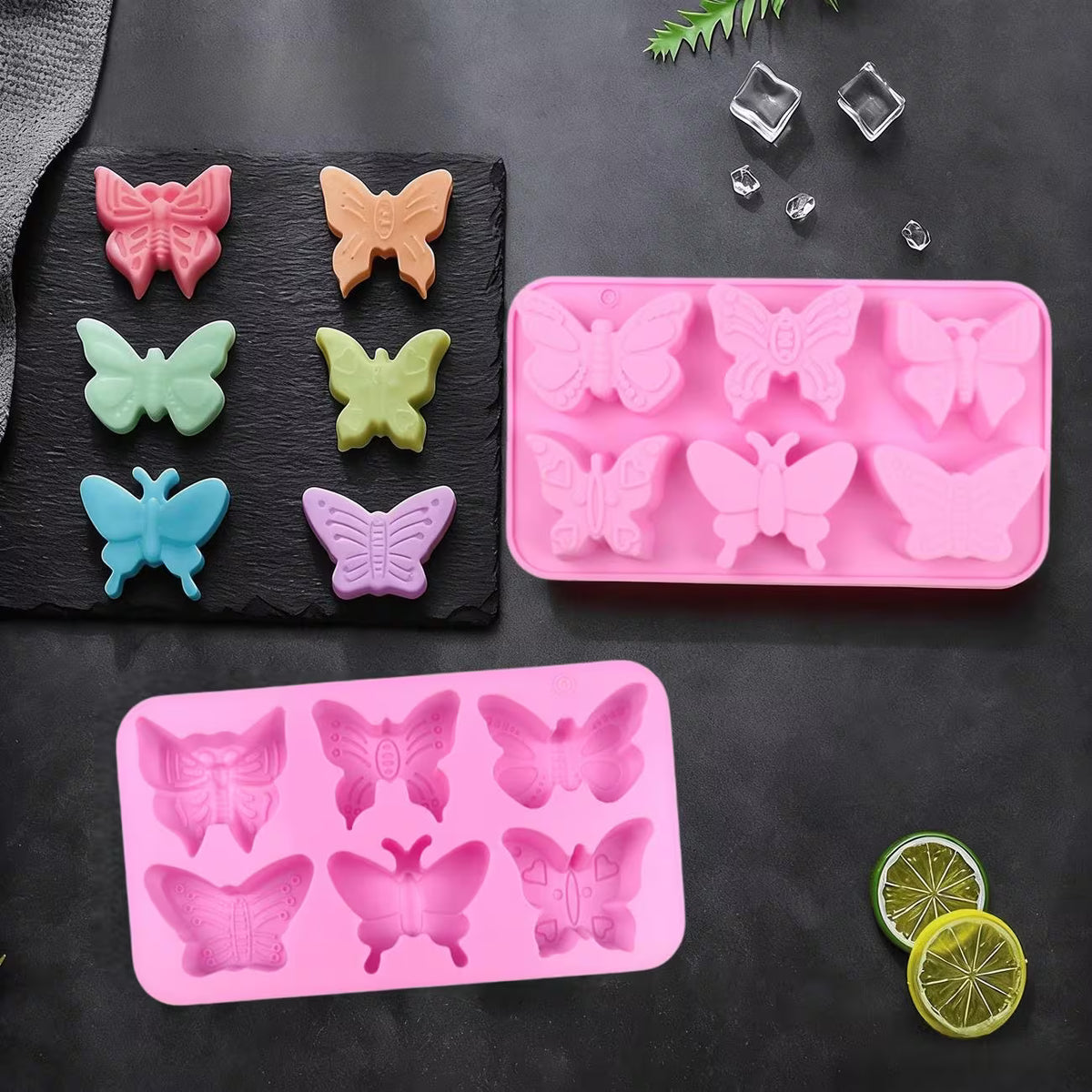 Silikon-Seifenform Schmetterlinge – 6 Mulden in Pink