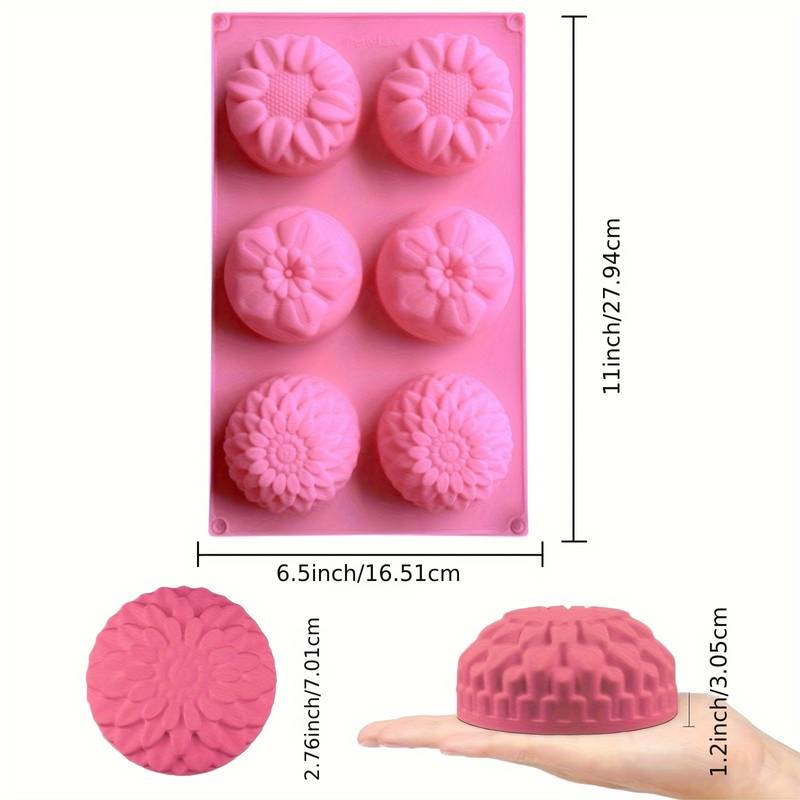Gießform Silikonform Seifenform DIY Form 6- Mulden Sonnenblumen Design in pink